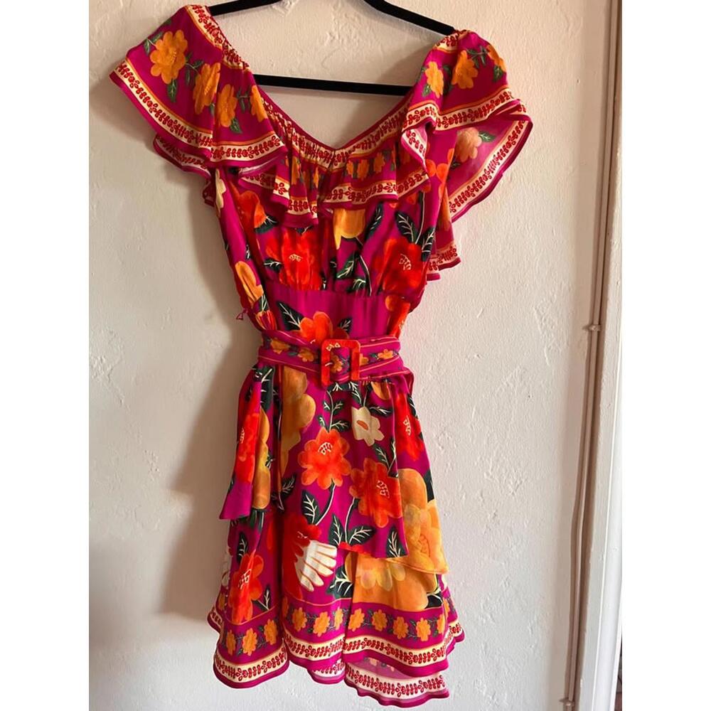 Farm Rio Flowers Tapestry Pink Mini Dress - Size S
